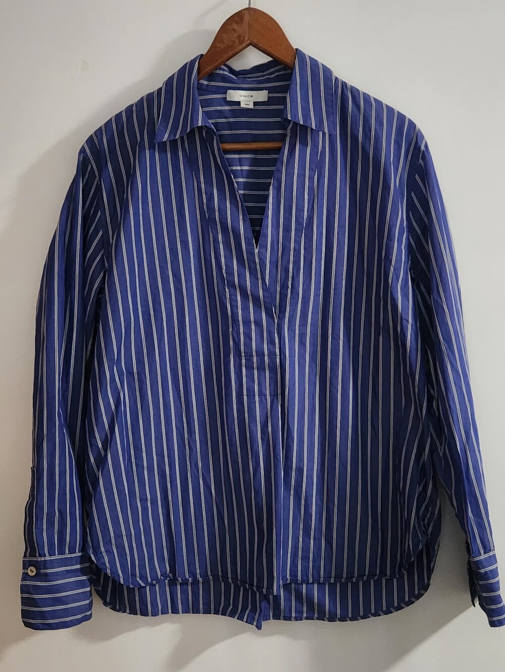 Vince striped cotton-poplin blouse , size medium